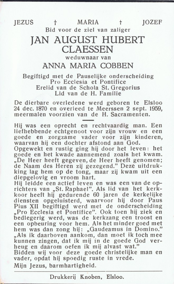 bidprentje Gus Claessen