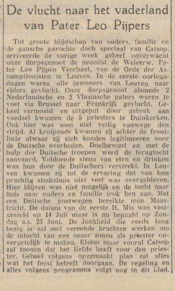 vlucht pater pijpers kimburgs dagblad 18-06-1940