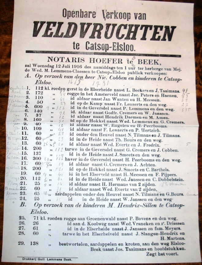 Document openbare Verkoop van Veldvruchten